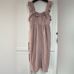 Pink Gingham Ruffle Midi Dress